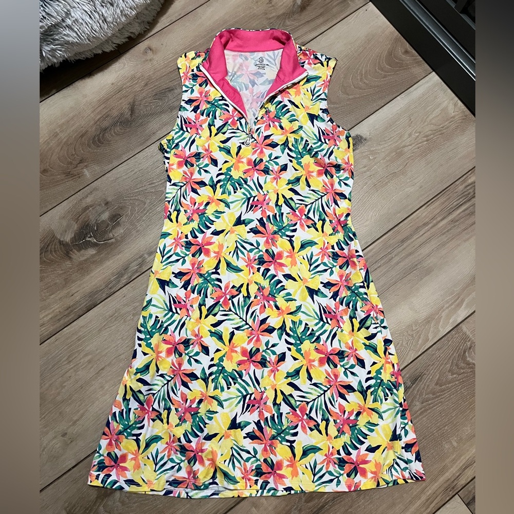 Floral Sleeveless Dress with Pink Collar